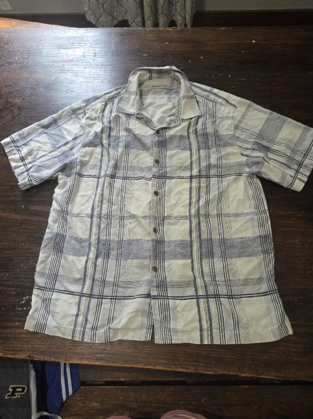 Tommy Bahama Short-Sleeve Plaid Button-Down Shirt - Gray and White